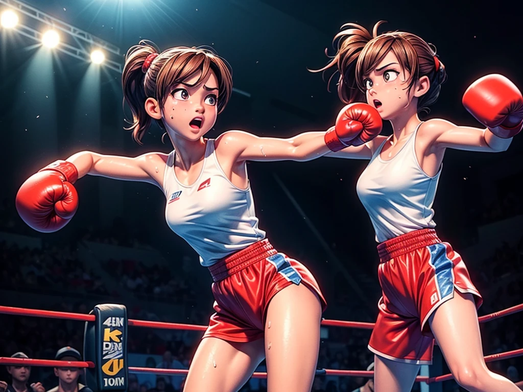 (highest quality、4K、High resolution、masterpiece:1.2) 、Super detailed、Real、boxing match、Powerful punch、Sweat、Adrenaline、Knockout moment、