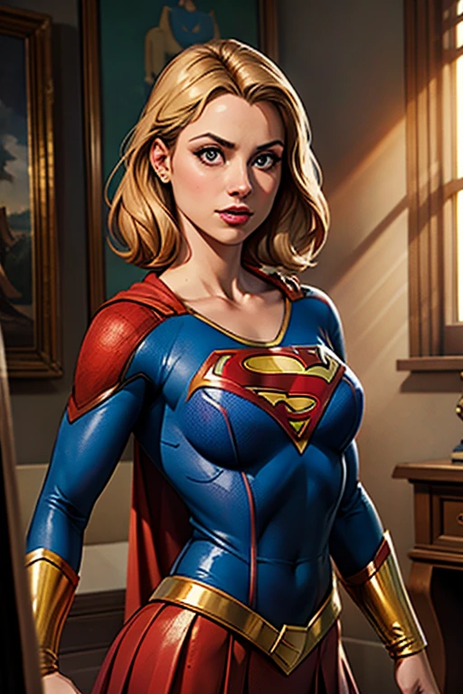 melhor qualidade, realista, photorealista, award-winning illustration, (detalhes intrincados: 1.2), (detalhe delicado), (detalhes intrincados), (Cinematic Light, Supergirl com cabelo curto extremamente sexy