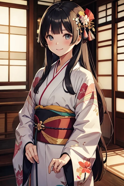 1girl,older sister,soft and flowing long-hair,kimono,kind smile