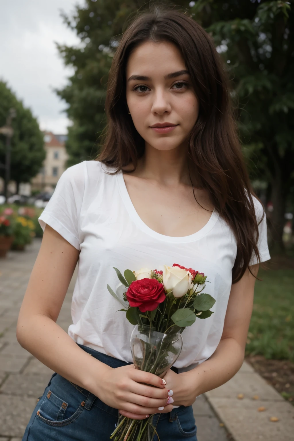 A girl holding a flowers