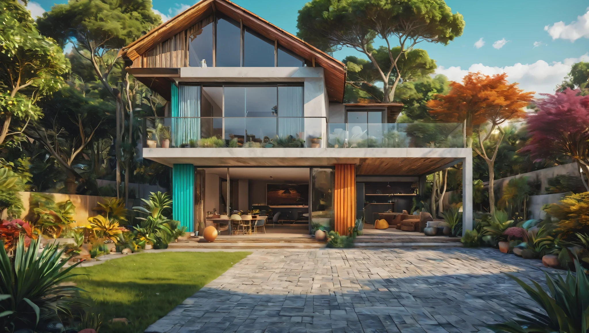 A close up of a house with a lot of plants and trees - SeaArt AI