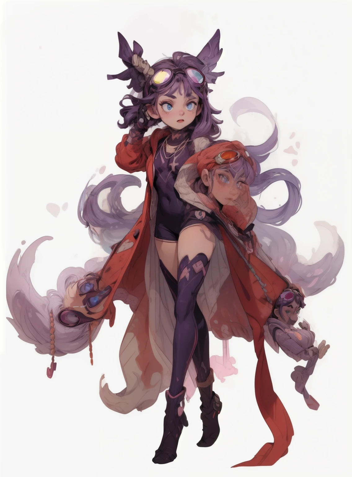 (best quality), (Very detailed), (masterpiece), (Perfect lighting), 
Take a break
(1 Girl), (purple hair), (Technical clothing), (ruby necklace), (muscle), (blue eyes), (goggles on forehead)
 (Character List:1), (Multi-view, whole body, Upper Body, Reference table:1)