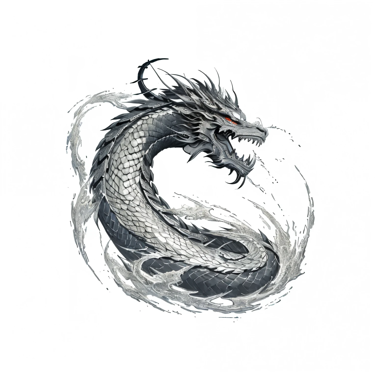 chinese dragon,tattoo asian style, a tattoo of a Embodying Strength and Wisdom: A Majestic Asian Dragon Twists and Turns Through Time dragon, strong linework, sketch tattoo,