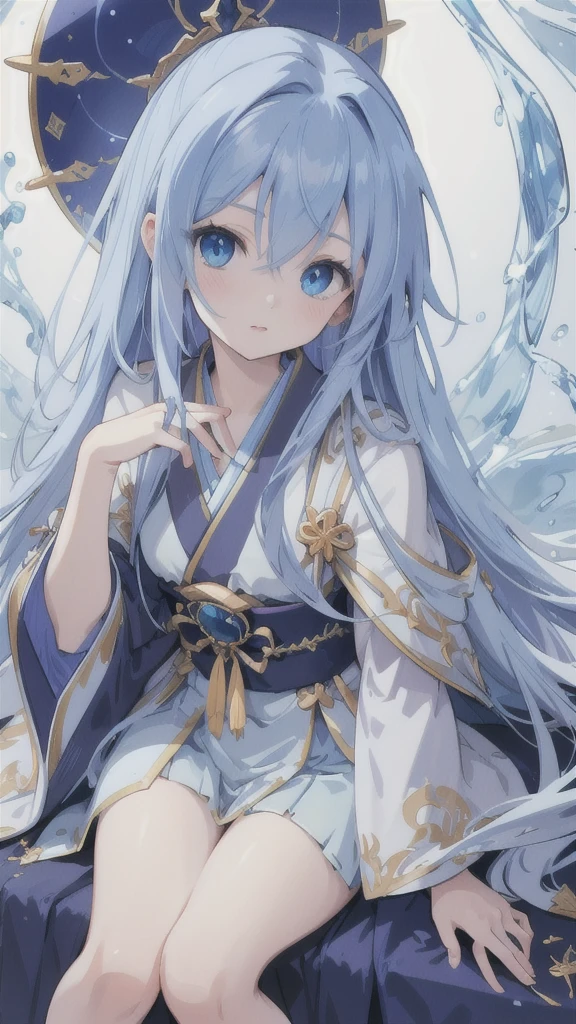(best quality,4k,highres),detailed and realistic portrait,anime style,beautiful girl with long deep blue hair,gorgeous sapphire eyes,blue hanfu armor,dagger