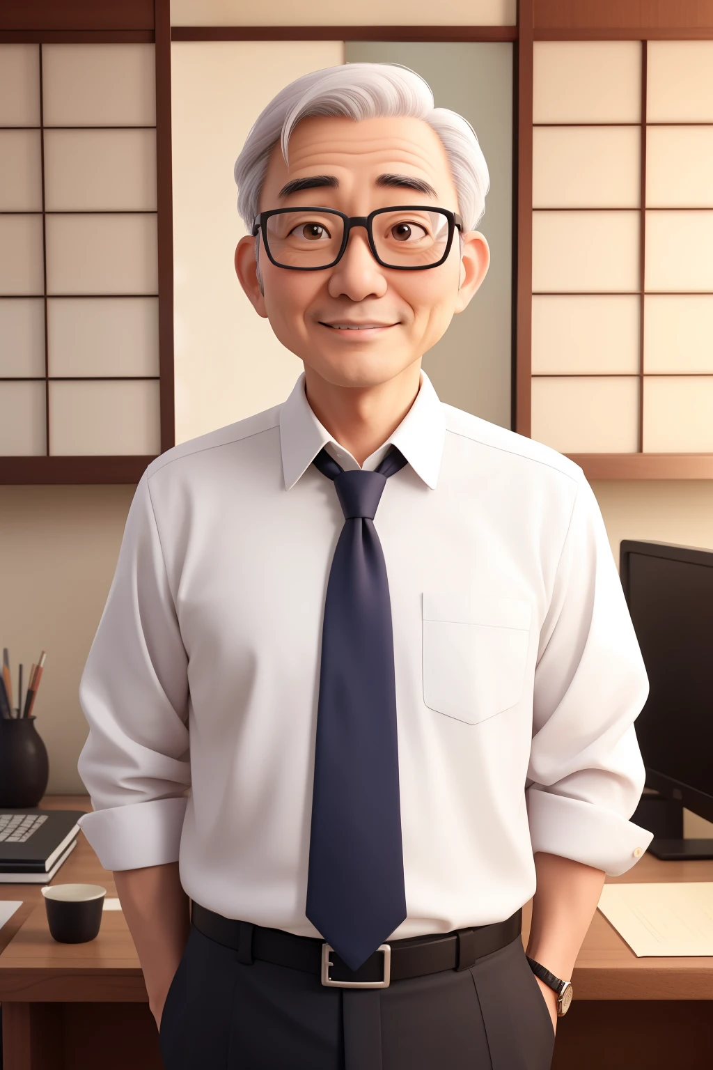 Self-employed CEO in his 60s Japanese man with glasses and tie