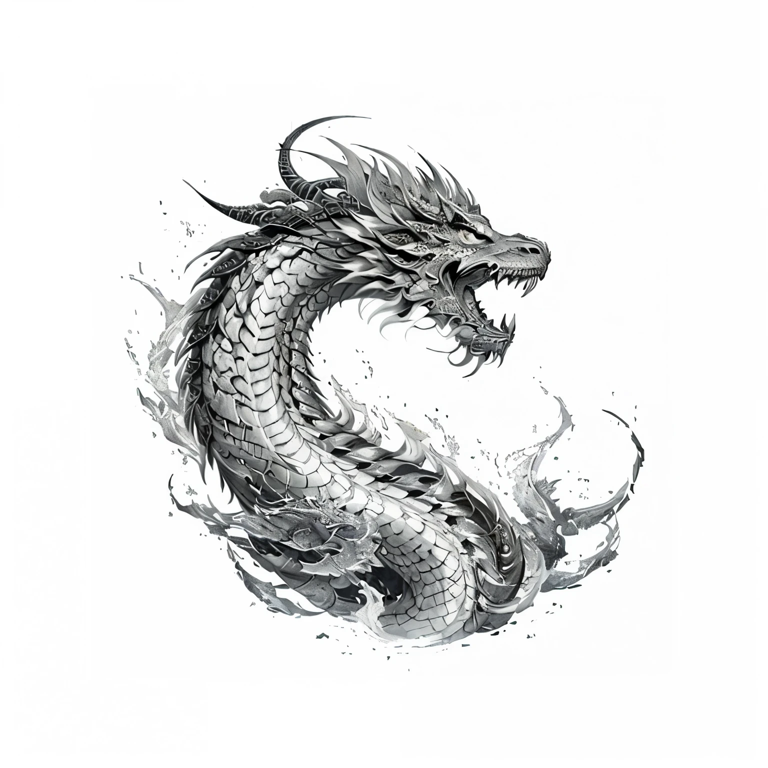 asian style dragon tattoo, sketch type, line art vector, (high quality, tattoo:1.2), asian style tattoo of a Embodying Strength and Wisdom: A Majestic Chinese Dragon, detailed scales, vibrant colors, intricate linework, powerful presence, mystical aura, dynamic movement, traditional elements, fierce expression, flowing mane, contrasting shading, wisps of smoke, mythical creature, symbol of power and prosperity