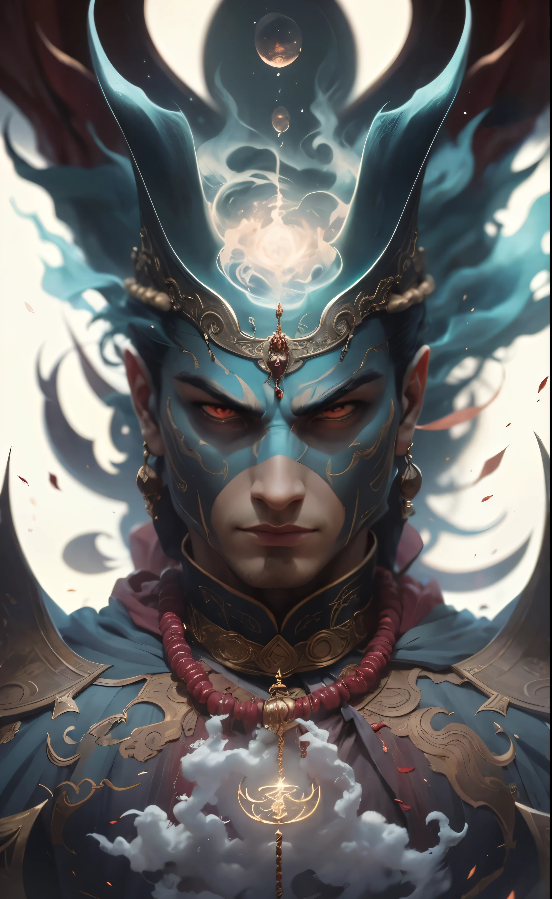 an image portraying the binding of the Jinn. huge genie susspended in mid air, Hero young boy man in robes and maroon cape whip tying th Jinn furiously, double exposure, 34k resolution, A supernatural creature who does one's bidding when summoned, A jinni, jinnee