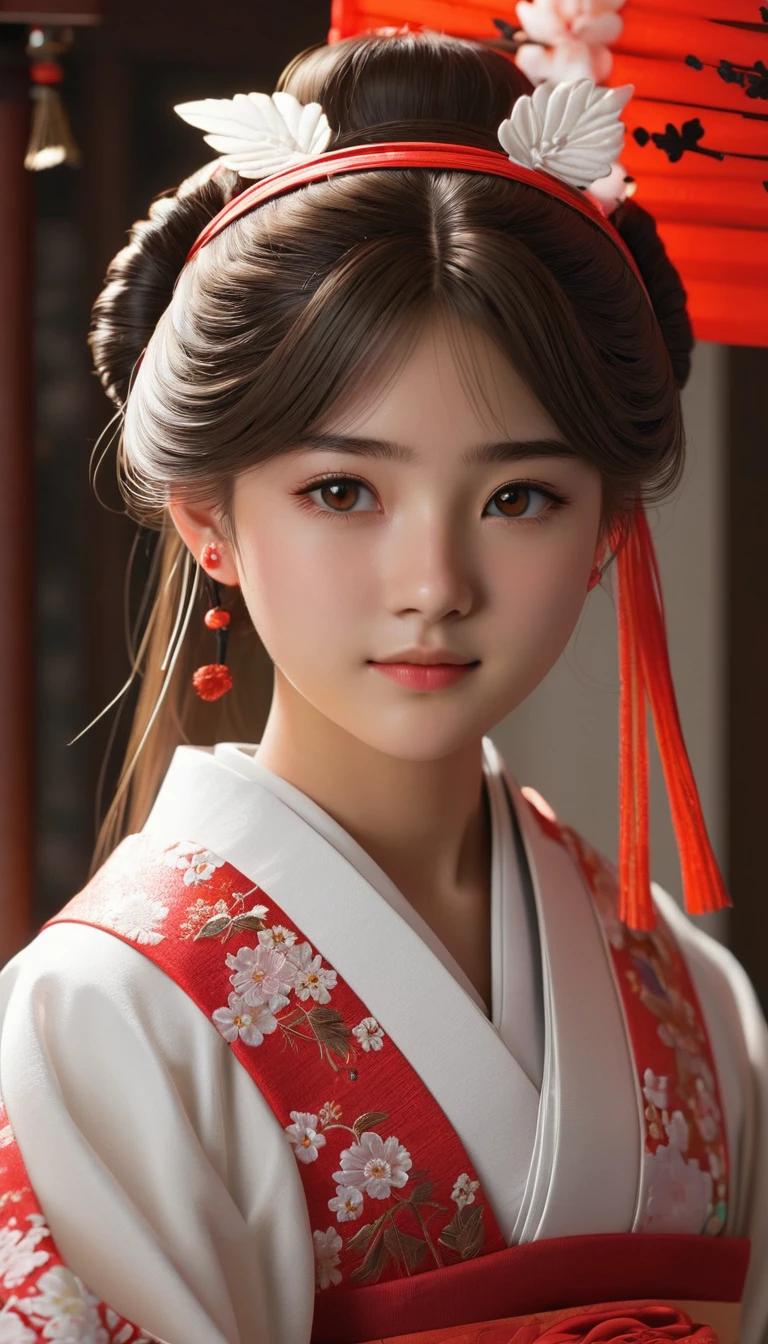 (16k,Ultra-high resolution,super highest quality,masterpiece,Realistic,Realistic,Very detailed),Young and adorable 16 year old〜20 year old girl,She wears a shrine maiden's costume and rolls up the hem to show her panties.,Esbian all over,Full body angle,Full body photo,Baby Face,single eyelid,Long legs,Thin legs,Thin thighs,Beautiful hands and feet,chest,Cute smile,Adorable smile,Rose garden in the background,Long Straight Hair,