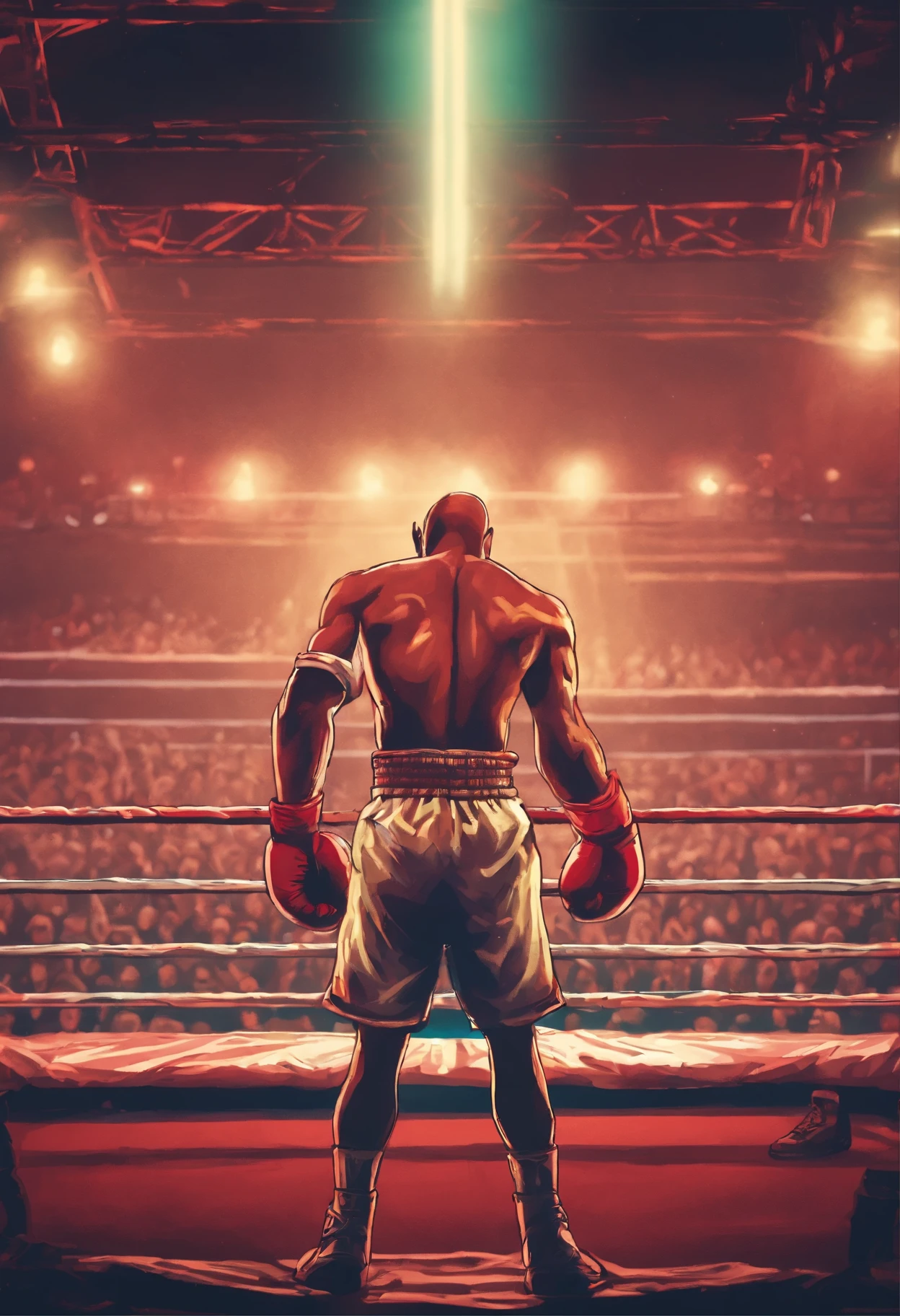 Two boxers stood on the ring, sweat dripping from their faces. The intense battle filled the entire gymnasium with a oppressive atmosphere. One boxer swung his fist rapidly, while the other cunningly dodged every attack. The audience screamed in the tense match, their cries intertwined with the sound of the boxer's heavy blows. The lights flickered on the arena, reflecting the sweat and strength on the boxer's body. This is a passionate and determined duel, where every boxing is a desire for victory and respect for the opponent.,Dream colors,studio light,isometric,Best quality,UHD,HDR,Blender,3D model,Cinema4D,octane rendering,ultra-detailed,unreal engine 5,high resolution,16K,photorealistic,3D rendering,hyper detailed,hyper realistic,Retro-futurism,cinematic style,holographic,symmetrical composition,Futurism,detailed intricate,documentary photography,Award-winning,low saturation,depth of field,bright