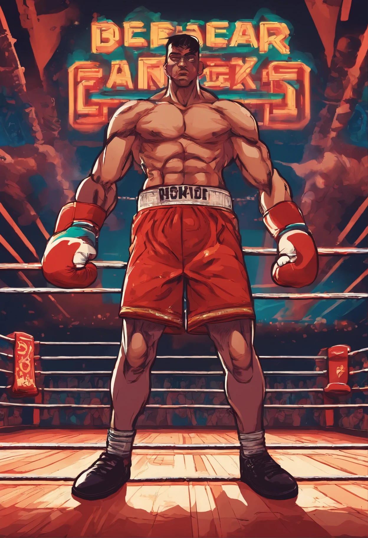 Two boxers stood on the ring, sweat dripping from their faces. The intense battle filled the entire gymnasium with a oppressive atmosphere. One boxer swung his fist rapidly, while the other cunningly dodged every attack. The audience screamed in the tense match, their cries intertwined with the sound of the boxer's heavy blows. The lights flickered on the arena, reflecting the sweat and strength on the boxer's body. This is a passionate and determined duel, where every boxing is a desire for victory and respect for the opponent.,Dream colors,studio light,isometric,Best quality,UHD,HDR,Blender,3D model,Cinema4D,octane rendering,ultra-detailed,unreal engine 5,high resolution,16K,photorealistic,3D rendering,hyper detailed,hyper realistic,Retro-futurism,cinematic style,holographic,symmetrical composition,Futurism,detailed intricate,documentary photography,Award-winning,low saturation,depth of field,bright