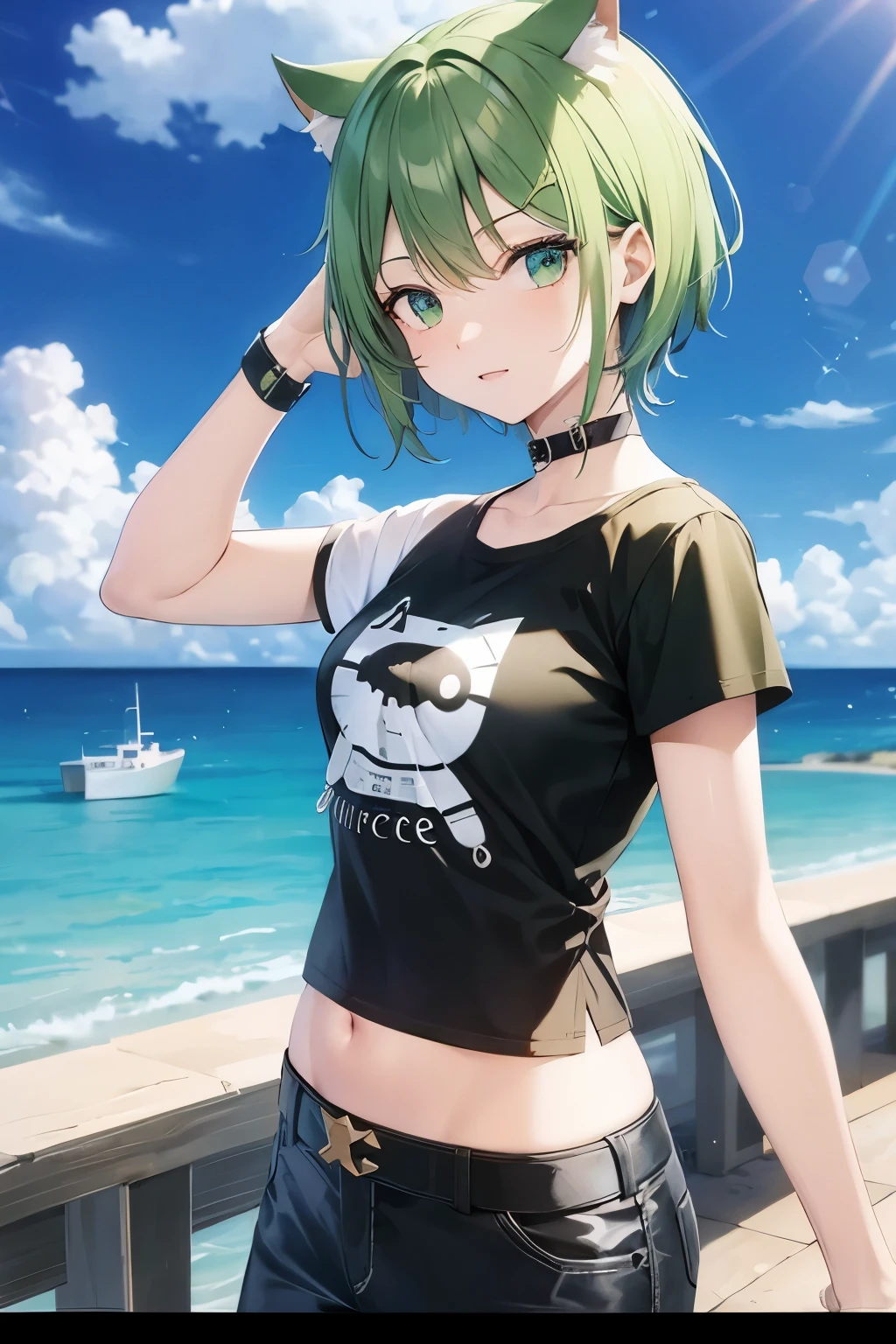 high resolution Best Quality White Hair Green Eyes A cool devil boy Cool clothes Black Devil's Wings