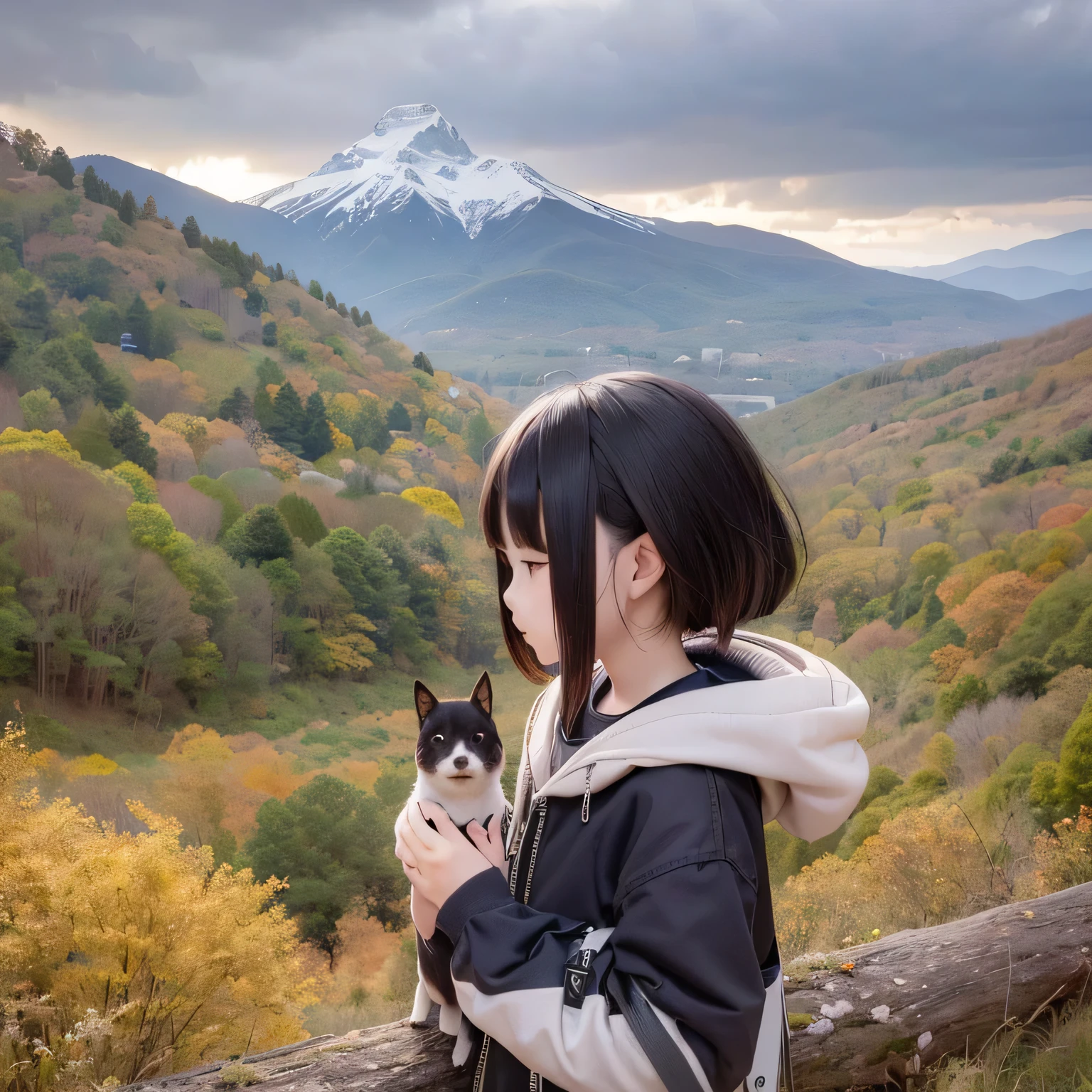 Shiba Inu girl rural scenery(((
A tall mountain)))
