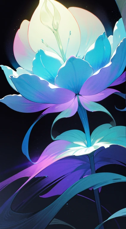 a portrait of flower in the dark, the flower is glowing, is a simple image, is gorgeous,(((spectral flower))), fantasy flower,incredible, amazing, spectral,magic,magical flower, blue spectral, in the dark, glow,,no_humans,colorful, vivid color,blue and black,