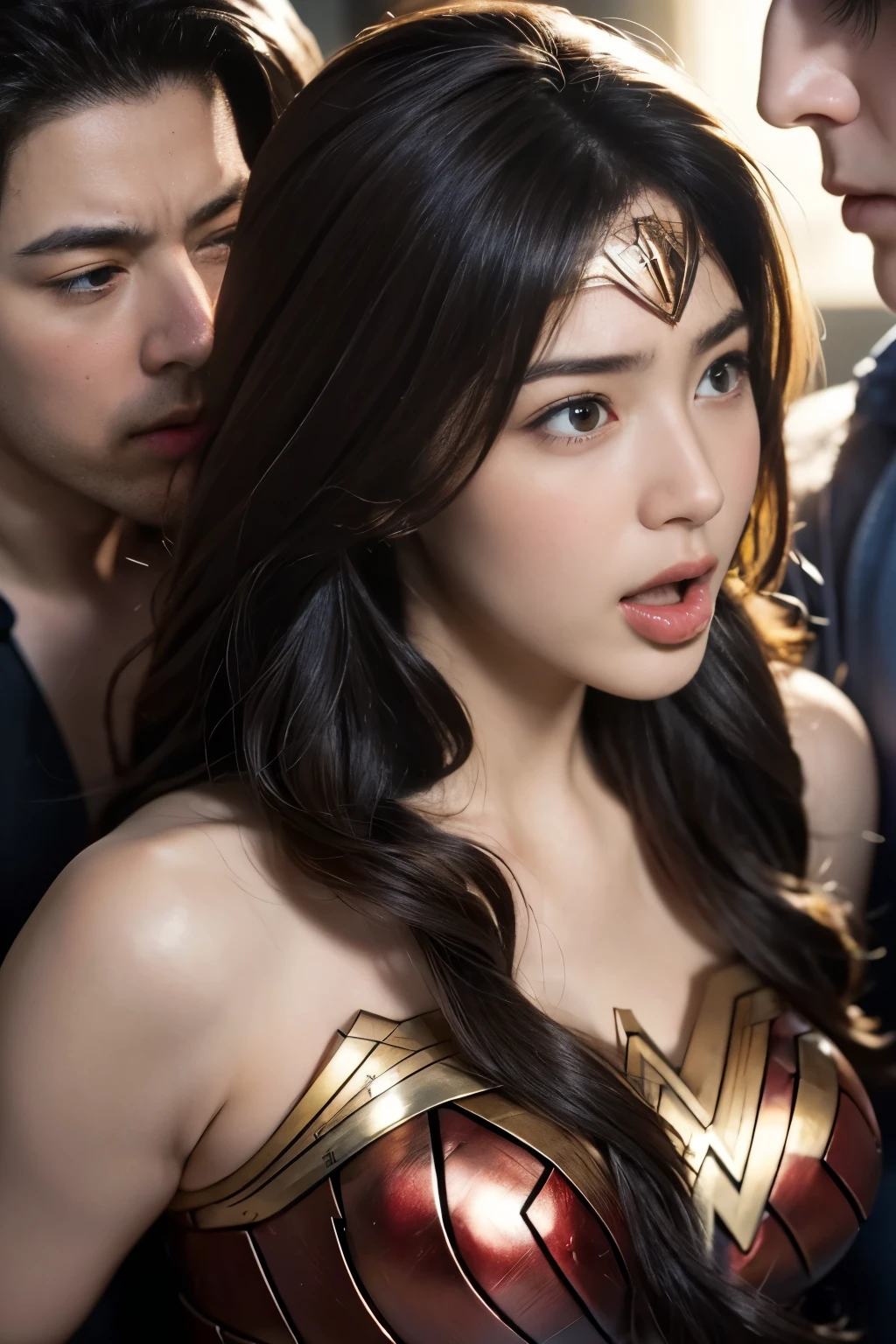 私はWonder Womanです、完璧なWonder Womanの衣装,押しDefeated,Defeated,A man mounts me,Face grabbed、Hug from the front,Hugged,Being strangled,You can hold it,Men lick my face with their tongues,The guys lick my head with their tongues,Men lick my hair with their tongues,My body is licked by men,sleeping face,Close ~ eyes,Open your mouth,Tired face,Face of Suffering,Being slapped in the face,Getting punched in the face,Fighting with men,Fight with the men,Surrounded by men,,Caught between the men,Being held back by men,Entanglement with males, Attacked by men,Brown Hair, masterpiece、beautiful girl、fine 目、puffy eyes、highest quality, 超High resolution, (reality: 1.4), Cinema Lighting,so beautiful、Beautiful Skin、(超reality的な)、(High resolution)、(8k)、(Very detailed)、(beautiful and fine 目)、(Very detailed)、 Detailed face、Diagonal bangle hair、Brown Hair、20-year-old、Wonder Womanのコスプレ,Wonder Woman