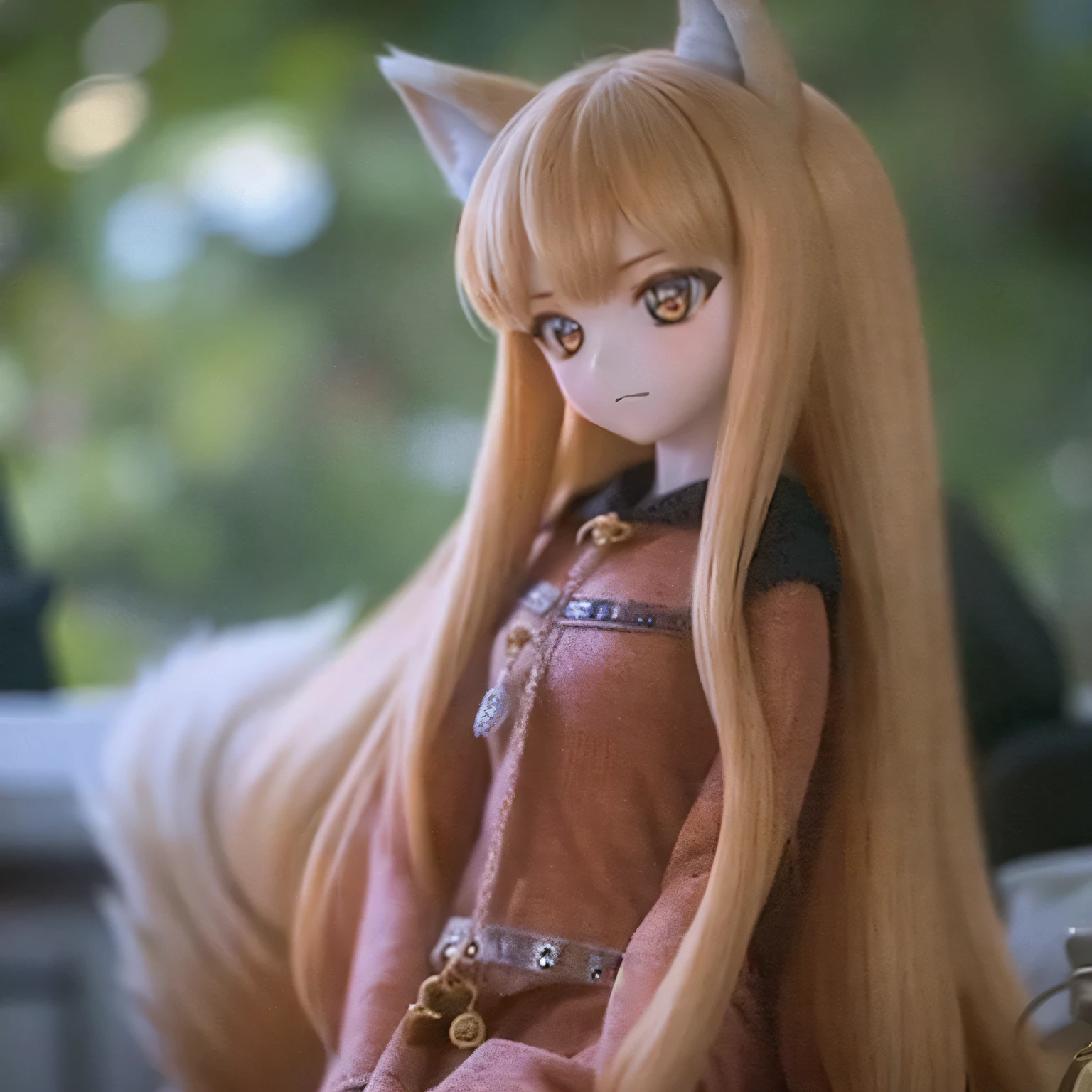 highest quality,4K,8k,High resolution,masterpiece:1.2,Very detailed,Realistic:1.37 (landscape, Fantasy),Wolf girl or Holo (anime「Spice of the Wolf」than),nude,Beautiful details,Beautiful lip detail,Long eyelashes,Pointed wolf ears,long flowing hair,loose fitting dress,wood々Standing in the quiet forest、,evening,Wood,Foggy atmosphere,Majestic mountain in the distance々,warm and soft color palette,Golden sun basking on the scene,Subtle shadows and highlights add depth,Great lighting,The subtle bokeh effect creates a dreamy atmosphere.　naked