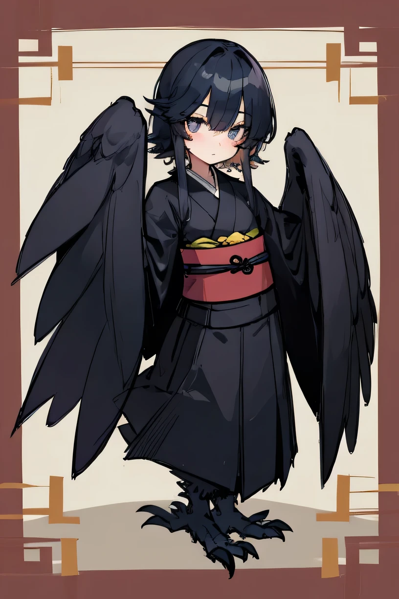 High quality、black、Crow girl、Eyes sparkling、kimono