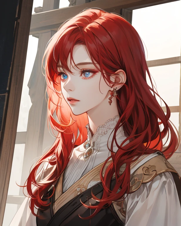 (an extremely delicate and beautiful:1.2)、8K、(A masterpice:1.0)、(best_quality:1.0)、1girls、a mature female、complicated detail、Enlarged texture、complicated detail、finely eye and detailed face、complicated detail、Red-haired、Perfect eyes、Equal eyes、(goddesses)、Perfect body、extremly detailed