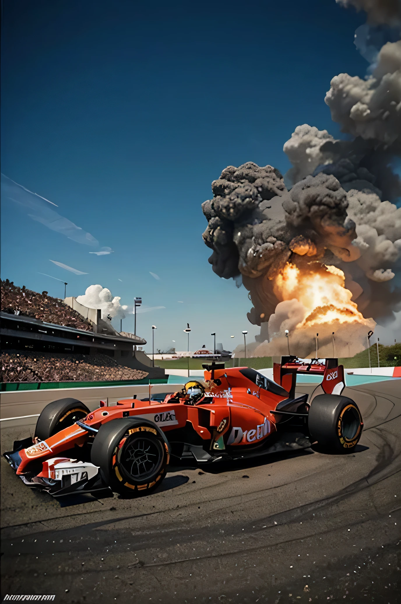 It depicts a dramatic scene from a Formula 1 race with an explosion in the background and a red racing car in the foreground. The thumbnail has a text overlay on the top left corner that reads ‘3.168.985’ with a checkmark next to it, possibly indicating the number of views or likes. The bottom section of the thumbnail provides additional context with the text: ‘The Race That Changed Formula 1 FOREVER…’.