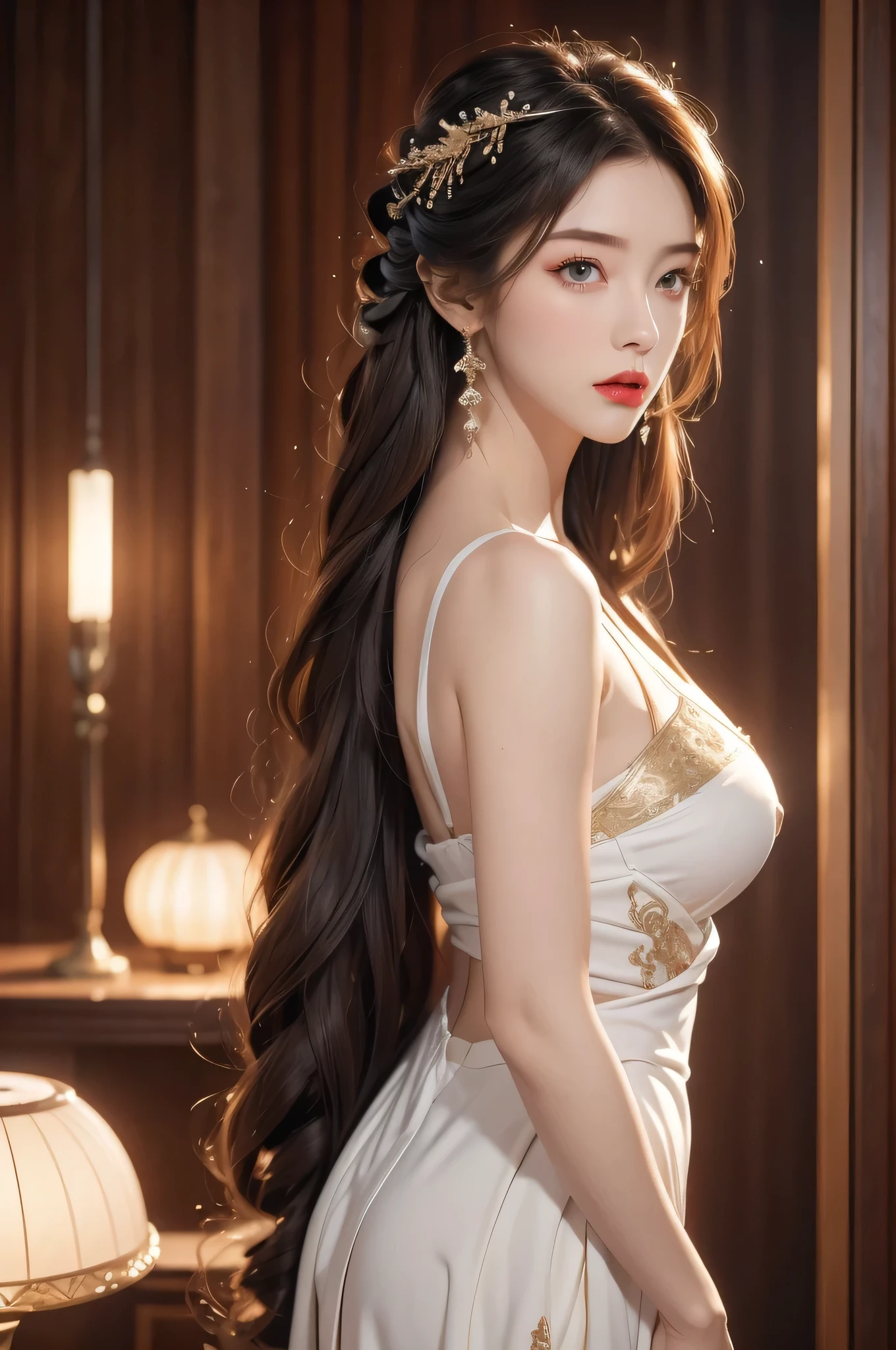 High-quality work,Realistic works,Super premium graphics,8K HD CG works,high quality graphics,High-definition and exquisite CG works,10x pixels,Ultra-fine details:1.1,Advanced technical details:1.1Realistic photo effects,Interior lighting effects:1.5,natural soft light:1.5. Light effect(Virtual light effects:1.8),Ultra-high resolution,shining dress,sliver long hair,silber hair,transparenthair,high detailed hair(Quality hair details:1.1)Clear eyes,Double eyelids look good,Sharp eye makeup, Create exquisite eyelash makeup, tthin eyebrows, Ultra-detailed eyes,a tall nose, lovely red lips, rosey cheeks, With delicate makeup on her face , pretty face, The face shape is perfectly proportioned,(Advanced facial details:1.1) Realistic professional photos with super detail,full-shot,full bodyesbian,Straight lens,one-girl,Blue hair,eBlue eyes,long whitr hair,big round breasts,afloat,Stand with your back,Turn Back,Cock your ass,Rounded ass,Straight ass,power pose,The halo,The best succubus,Arrogant eyes,Looking into the distance,Stand under the stars,The attention to detail,The background is a comet and a nebula,light stre,cinmatic lighting,Side lighting,Dark and detailed galactic background,Women's artwork,Dress full body video,Reality,Amazing Cleavage,My eyes are very bri