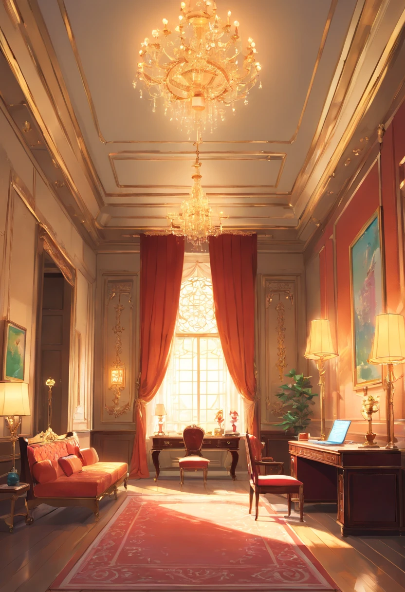 And now I felt a gentle push at the small of my back, and a tug at my hand, as if the room itself was inviting me in. “No--my shoes--” I began, but the push and the tug became firmer and I found myself stepping awkwardly across the threshold, onto the embroidered crimson velvet. The furniture was as grand as the room itself, carved and gilded and polished until it glowed in the sunlight streaming in the windows. There was an enormous bed on a dais, canopied in gold with a sheer white counterpane; the largest dressing-table I could imagine, covered with brushes and combs and cut-glass bottles of perfume and cosmetics; a writing-desk so elegant I could hardly imagine sitting at it; and rich golden velvet sofas and chairs scattered throughout the room, so that I could sit nearly anywhere if the mood suddenly struck me. I took another step into the room, my eyes wandering from the gorgeous walls to the magnificent furniture to the lofty ceiling hung with crystal chandeliers--the room was so large it needed five of them.