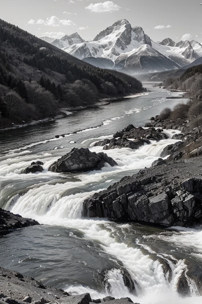 Hello, I would like to request a sketch that illustrates the relationship between mountain ranges and river basins in America. It could highlight how mountains capture and direct water into rivers that flow into different basins? Obrigado!