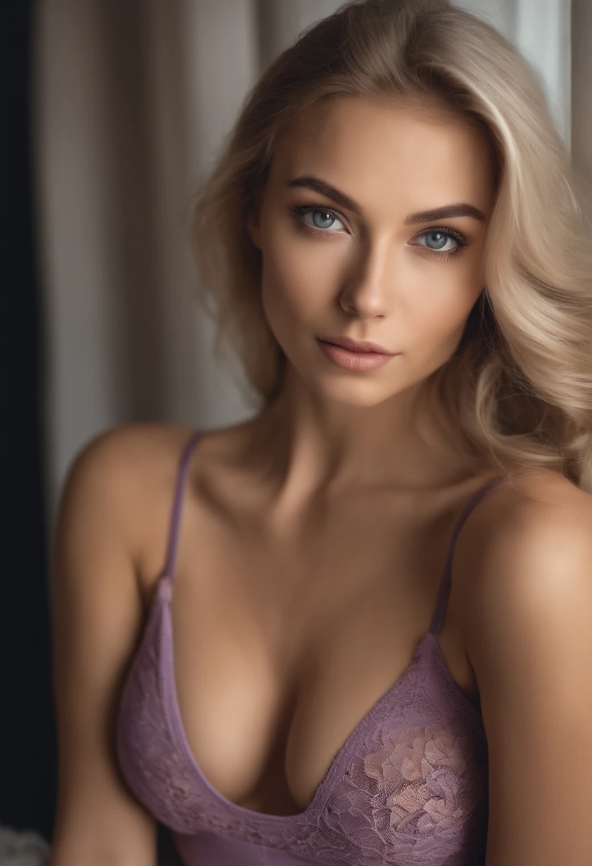 woman with matching tank top and panties, Sexy girl with blue eyes, portrait sophie mudd, portrait corinna kopf, blonde hair and large eyes, Selfie einer jungen Frau, Augen im Schlafzimmer, Violet Myers, ohne Make-up, Natural makeup, Blick direkt in die Kamera, Gesicht mit Artgram, dezentes Make-up, Stunning full body shot, im Schlafzimmer, Spaltung