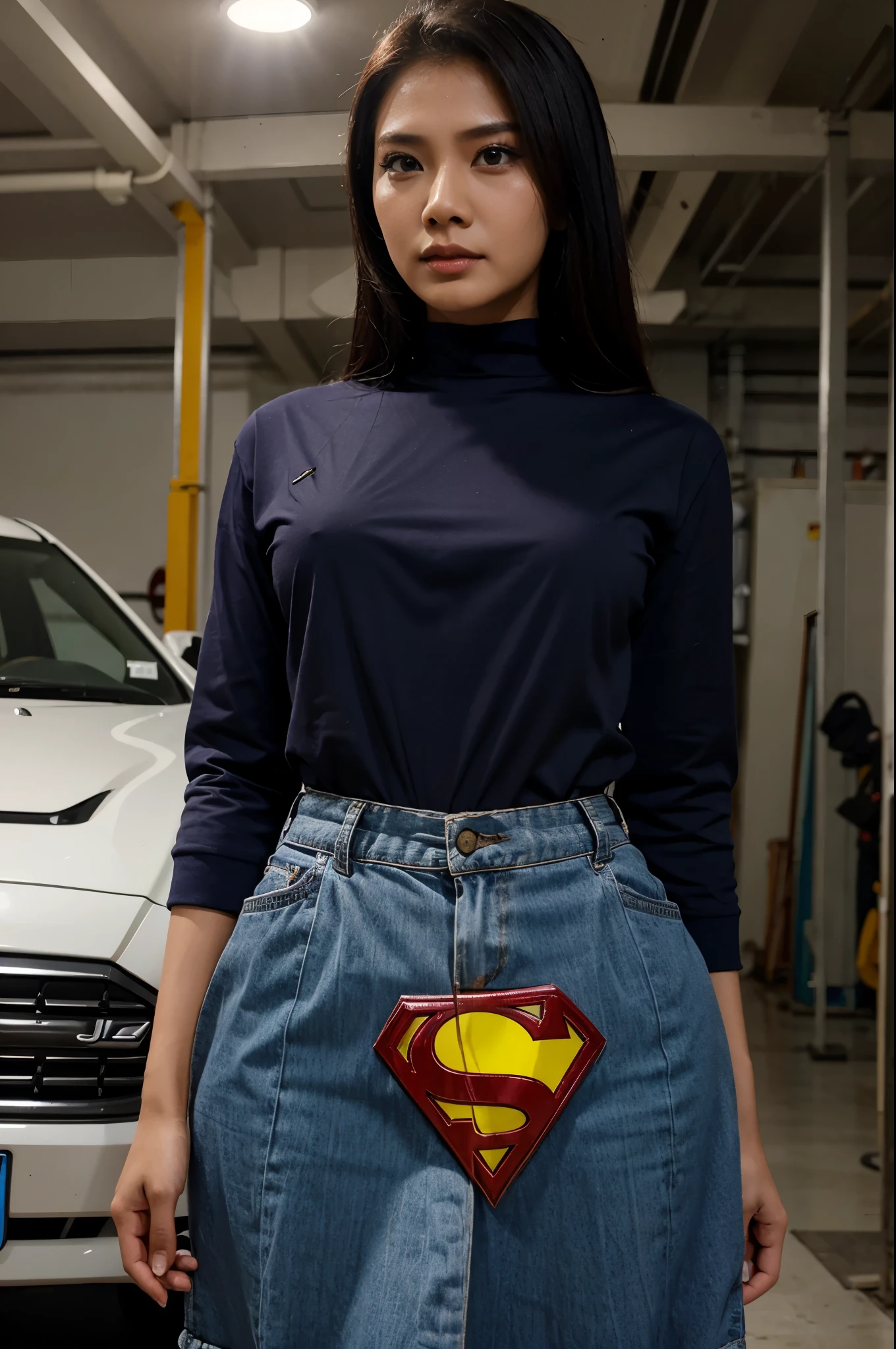 Model super hero wanita yang sedang hamil dengan dewa zeus yang mengenakan baju logo jc production