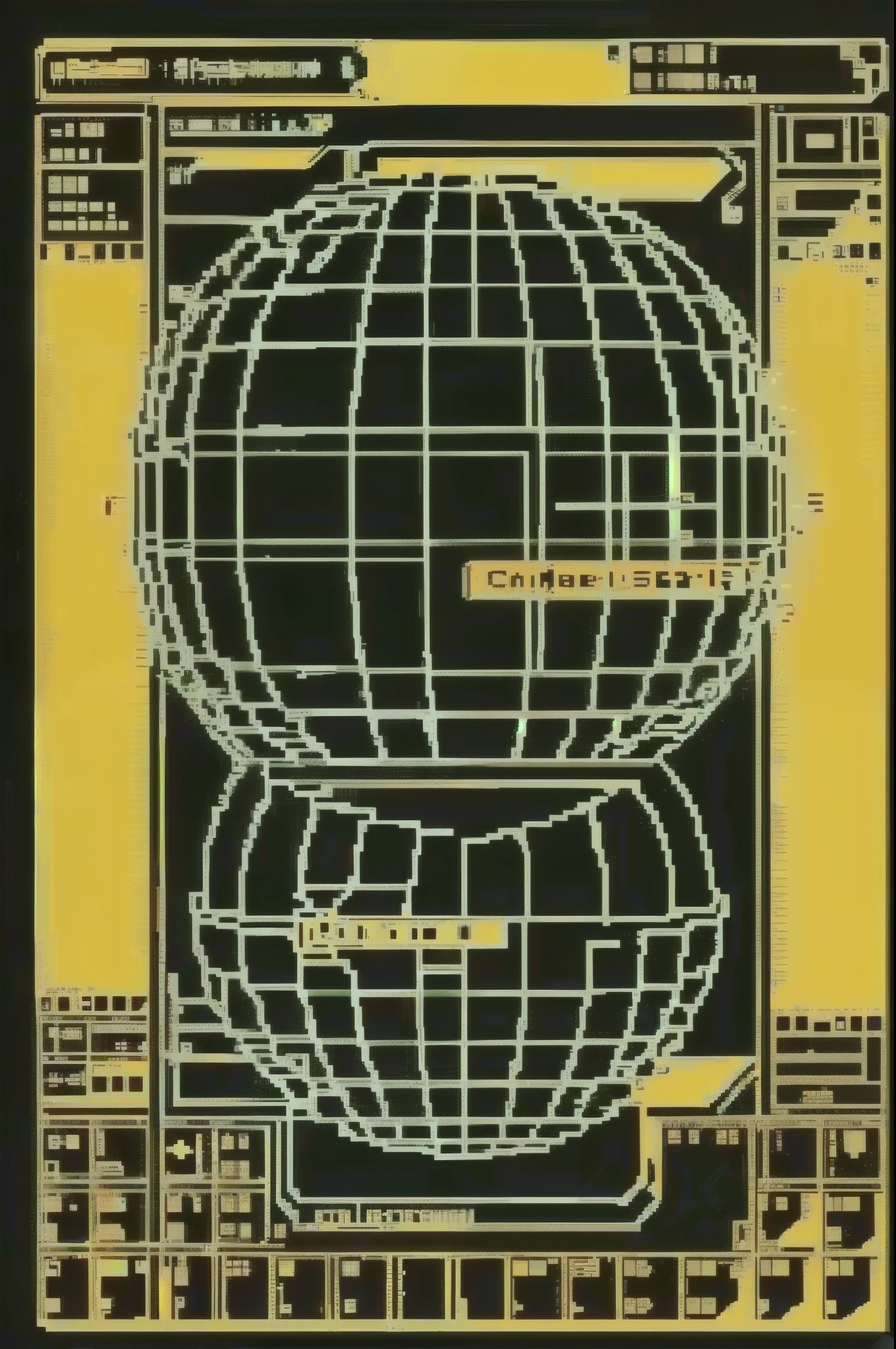 a computer generated image of a computer network with a ball on top of it and a barcode on the bottom of the image, Beeple, game art, computer graphics, computer art
, cyber_ui