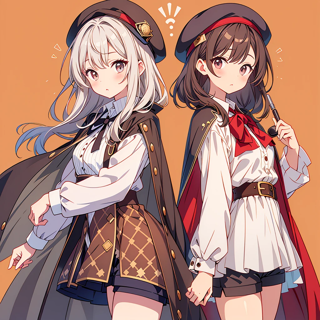 Brown Checkered Beret、A cape with the same pattern as the hat、White shirt and shorts with the same pattern as the hat、magnifying glass、Detective、