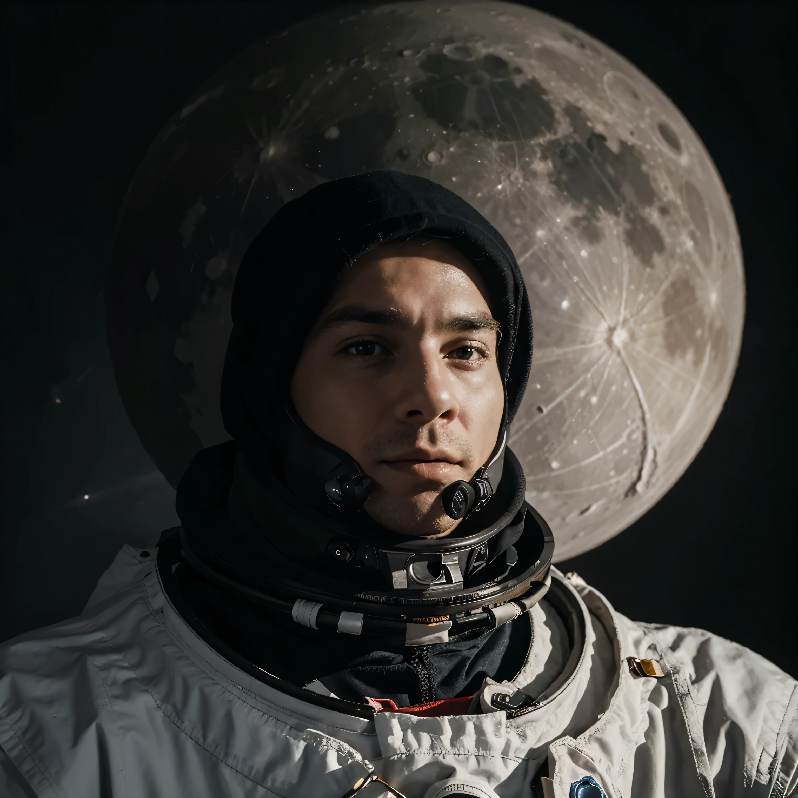 moon landing walk astronaut,real face , background moon land, background cnange