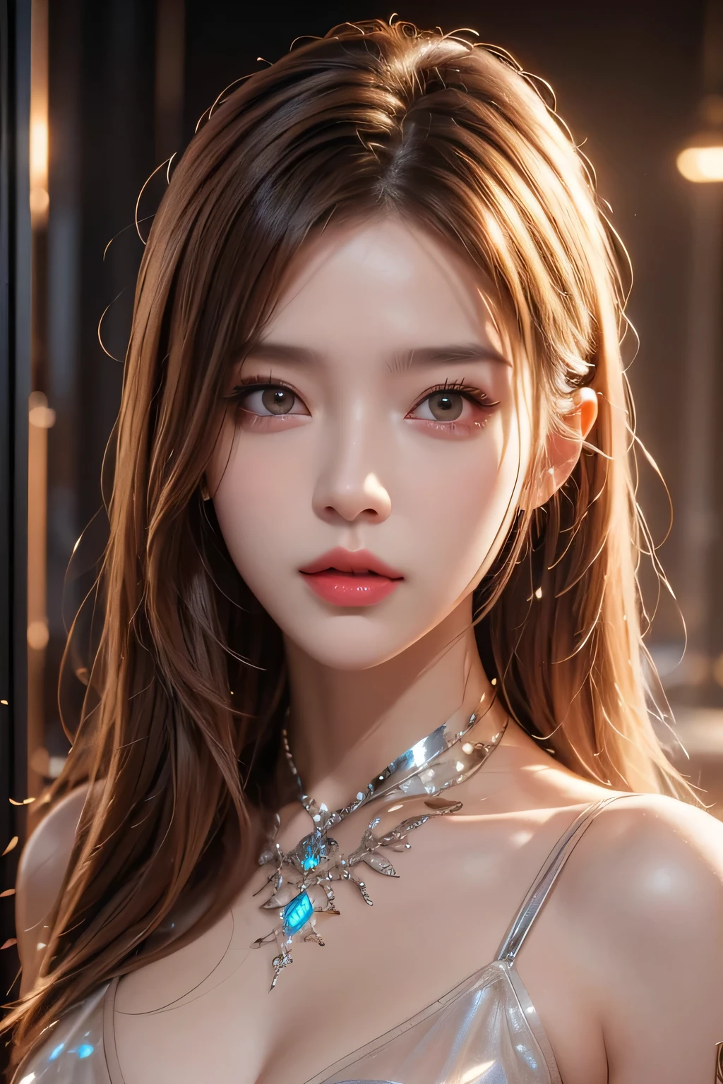 High-quality work,Realistic works,Super premium graphics,8K HD CG works,high quality graphics,High-definition and exquisite CG works,10x pixels,Ultra-fine details:1.1,Advanced technical details:1.1Realistic photo effects,Interior lighting effects:1.5,natural soft light:1.5. Light effect(Virtual light effects:1.8),Ultra-high resolution,shining dress,sliver long hair,silber hair,transparenthair,high detailed hair(Quality hair details:1.1)Clear eyes,Double eyelids look good,Sharp eye makeup, Create exquisite eyelash makeup, tthin eyebrows, Ultra-detailed eyes,a tall nose, lovely red lips, rosey cheeks, With delicate makeup on her face , pretty face, The face shape is perfectly proportioned,(Advanced facial details:1.1)"((Hyper-realistic)) cyborg, Sorayama-esque, ((glossy chrome body)), ((translucent glass limbs)), leather outfit, ((girl with attitude)), dynamic lighting, intricate reflections, ((edgy cyberpunk atmosphere)).,Women's artwork,Dress full body video,Reality,Amazing Cleavage,My eyes are very bri
