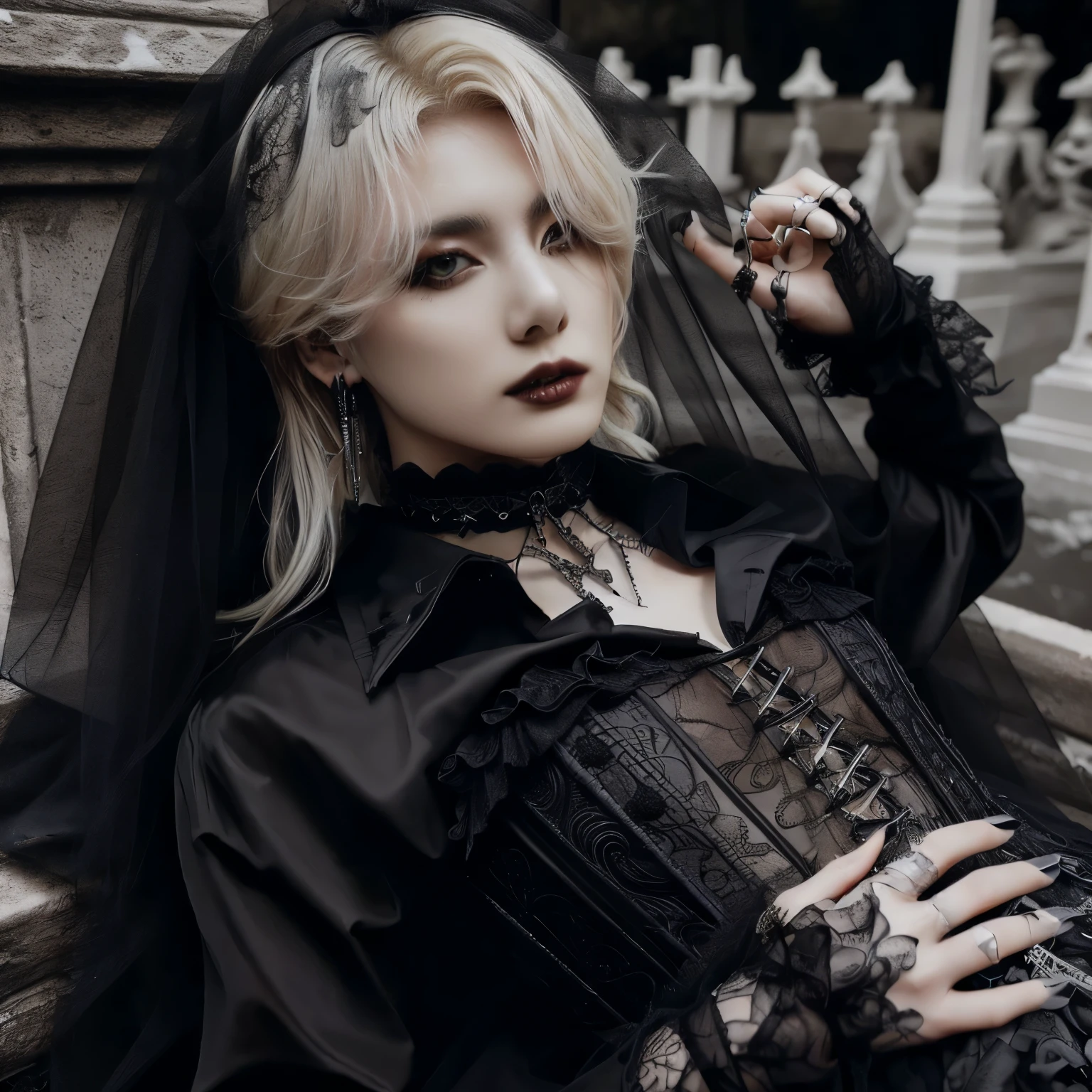 Gothicic woman in black corset and veil posing for a photo, Gothicic aesthetic, androgynous vampire, Gothicic horror vibes, Gothicic style, cai xukun, neo Gothicic, Gothic aesthetic, ominous Gothicic aesthetic, Gothicic, Gothicic regal, Gothicic art style, wearing modern Gothicic clothes, Gothicic outfit, darkwave Gothic aesthetic, Gothic, Gothicic clothes, Gothic style, neo Gothic