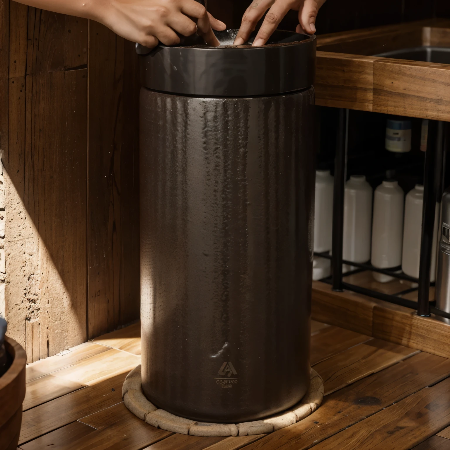 Tubo de cpvc de unos 20cm de ancho con 5 secciones, tela, grava gruesa, grava fina, carbon y tela, este ya que es un filtro para agua tiene agua que ha limpiado en su interior