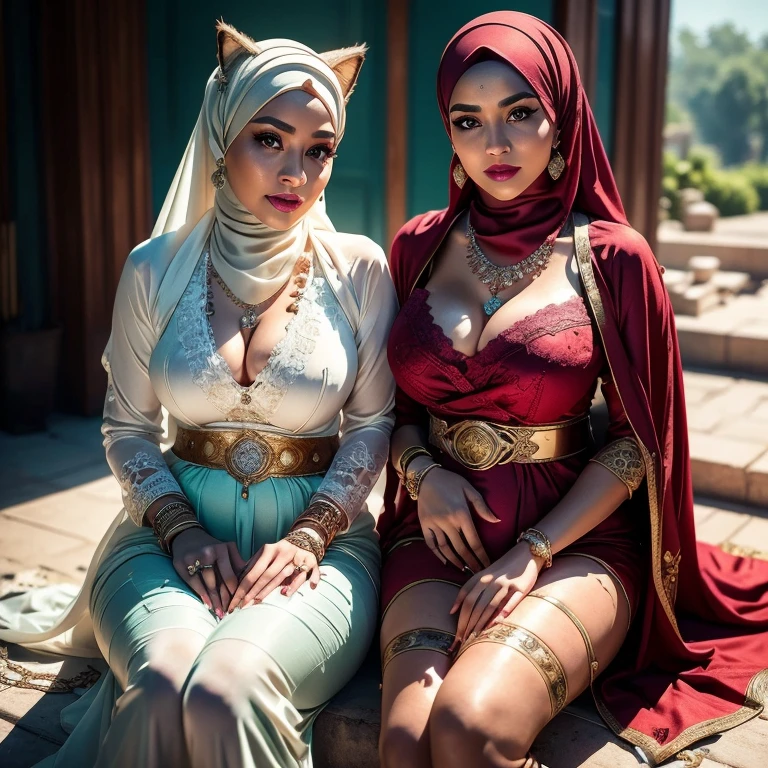 Two:2 Malaysian girl pregnant 9 months,malay, The whole body consists of a young girl with hijab, Eye makeup, 21yo, Cat ears, Soft lighting, Solo, Wear shabby clothes, Dirty, Tattered futuristic bikini, Cat's paw badge, Pose, spot color, rendering by octane, Ultra-realistic intricate details, Cinematic, 8K resolution, 70mm, emphasis lighting, Global illumination, Full body portrait, clean detailed faces, Complex clothing, Cute face,  (((wearing a Sexy belt design by LV))) bride very fit physique (38D breast:1.3) , (((Woman with hijab style, hijab prostitute)), (lace stockings), (((Wearing: diamond necklace and earrings))). RAW photo, full sharp, detailed face (high detailed skin:1.2), 8k uhd, dslr, soft lighting, high quality, film grain, Fujifilm XT3, (extremely beautiful face, sexy lips, beautiful red lips, Clear eyes, beautiful eyes), (big green eyes), pretty girl, face forward, intricate detail face, ((ultra detailed skin)) (skin texture, film grain), Detailed beautiful face, natural tpose, natural facial expression, (((Straight breasts))), Surreal full-body figure, Beautiful and delicate body and face, gorgeous figure, ssmile, Titillating，Surreal full-body figure，Beautiful and detailed body and face, Super vista, White skin of the, vivd colour,🔥8k, masterpiece, RAW photo, best quality, (18k detail:1.2), photorealistic, extremely, deep shadow, earrings, bracelets, necklace,