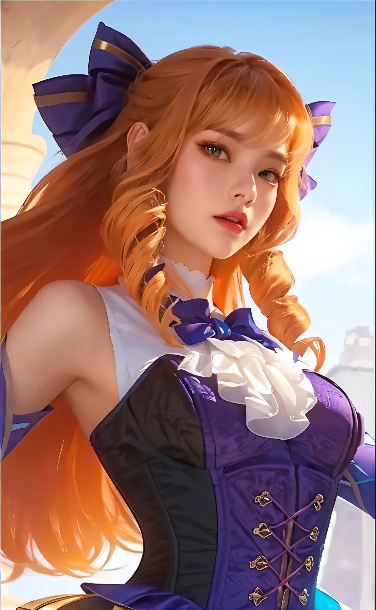 a close up of a woman with a purple corset, dream artgerm, extremely detailed artgerm, style artgerm, orianna, miss fortune, cushart krenz key art feminine, inspired by Pu Hua, valentina remenar, artgerm style