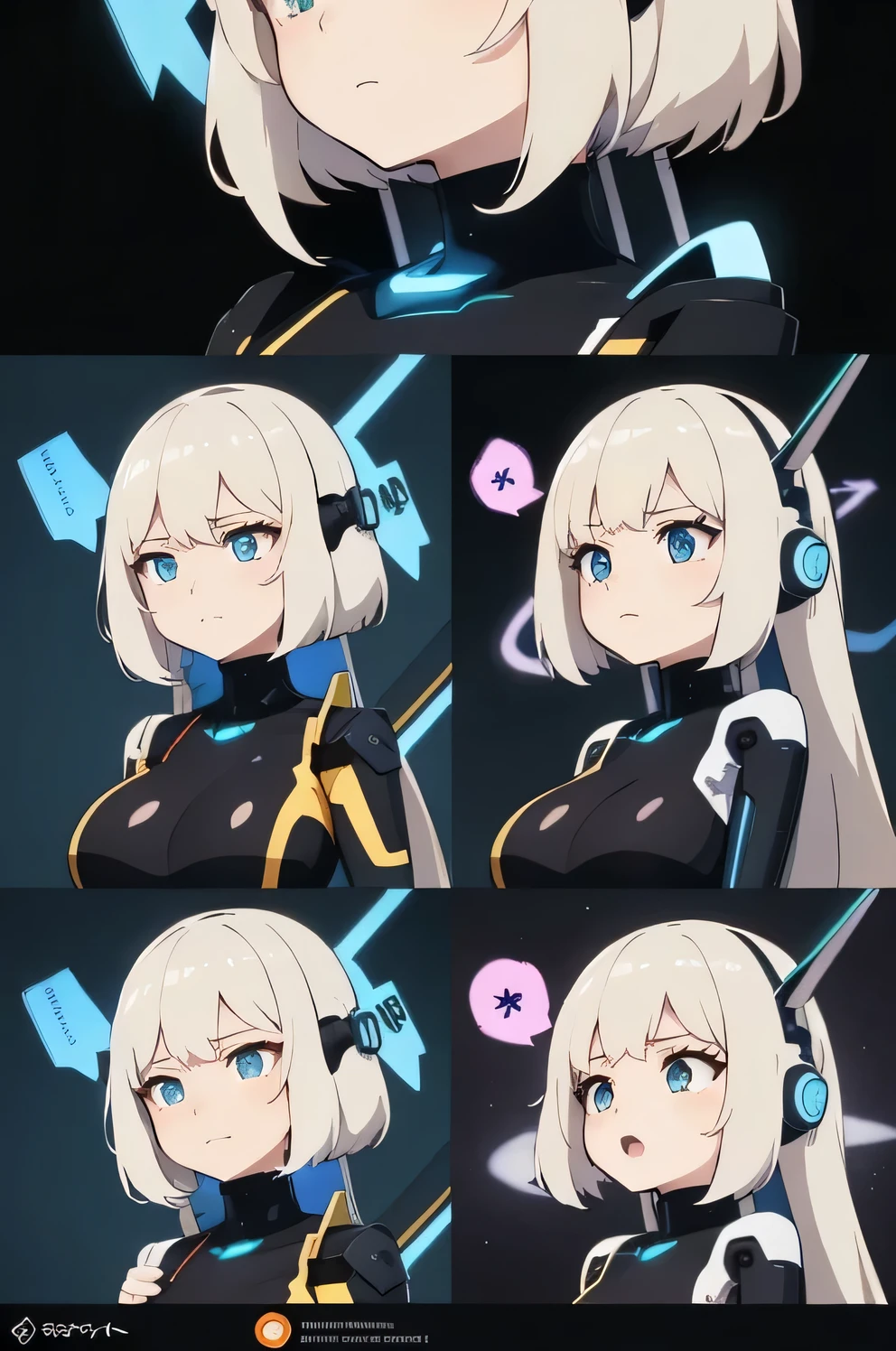 A closeup of a cartoon character with a lot of different expressions, anime mecha aesthetic, chicas frontline style, from chicas frontline, Moe anime art style, completely robotic!! catchica, android heroine, estilo carril azul, mejor fondo de pantalla de anime 4k konachan, ella tiene una linda cara expresiva, robotic anime mixed with organic, completely robotic!! chica