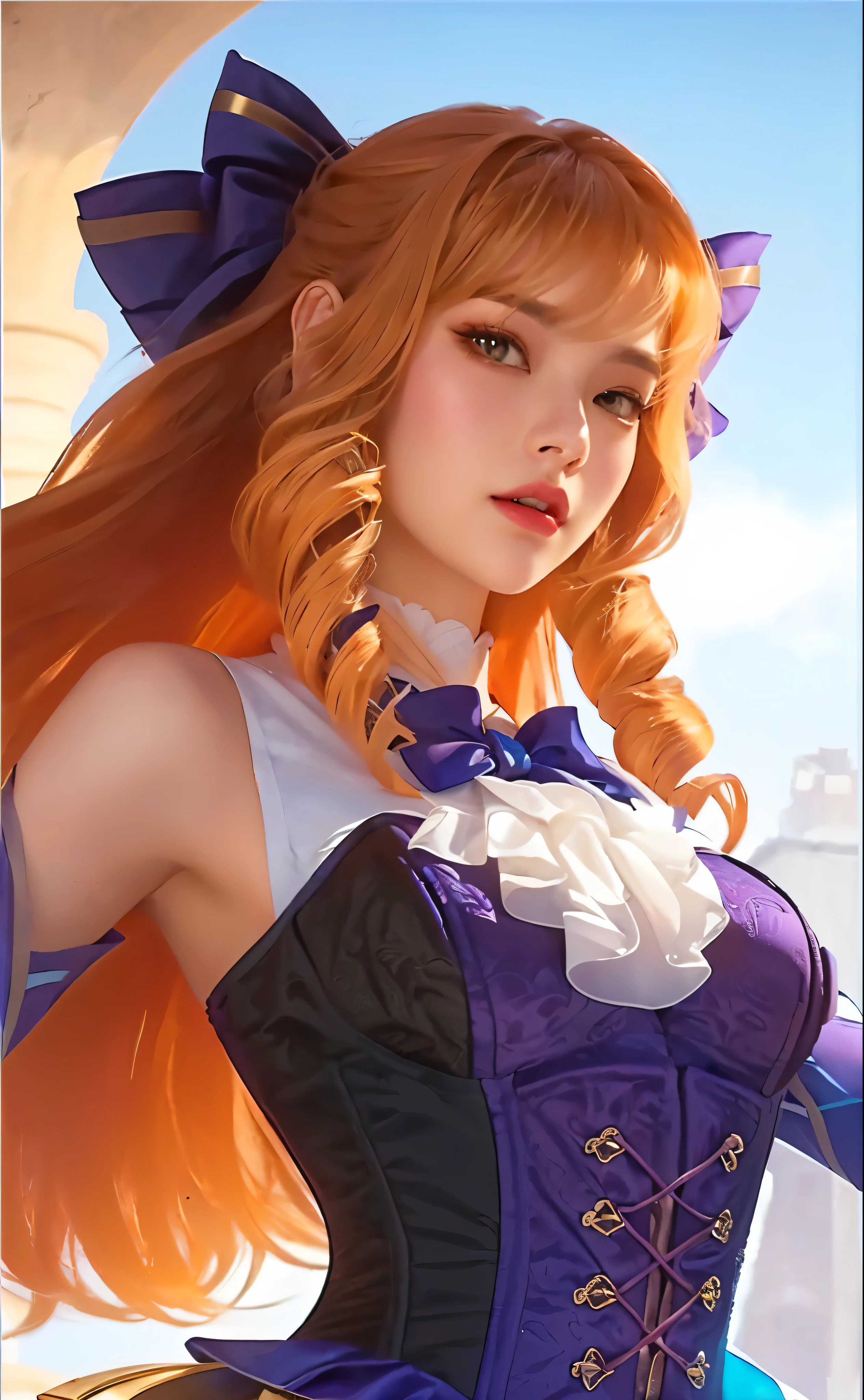 a close up of a woman with a purple corset, dream artgerm, extremely detailed artgerm, style artgerm, orianna, miss fortune, cushart krenz key art feminine, inspired by Pu Hua, valentina remenar, artgerm style