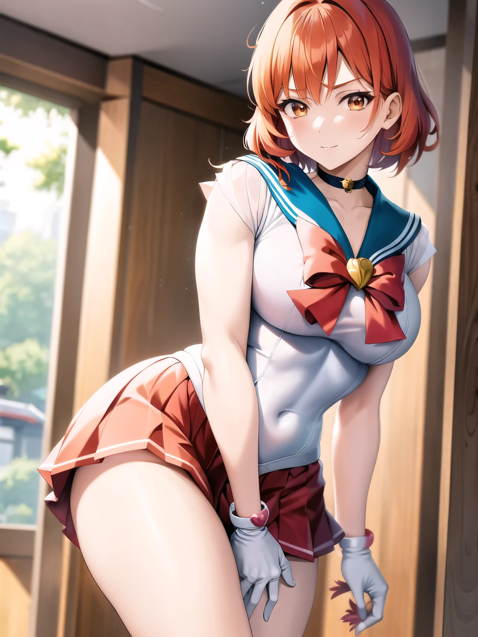 Anime Style, Vibrant, Studio Anime, Very detailed, One girl, (Sailor Warrior Uniforms), Redhead, Medium Hair, Bobcut, Big Hair, humid, Mature Woman, Sensual 