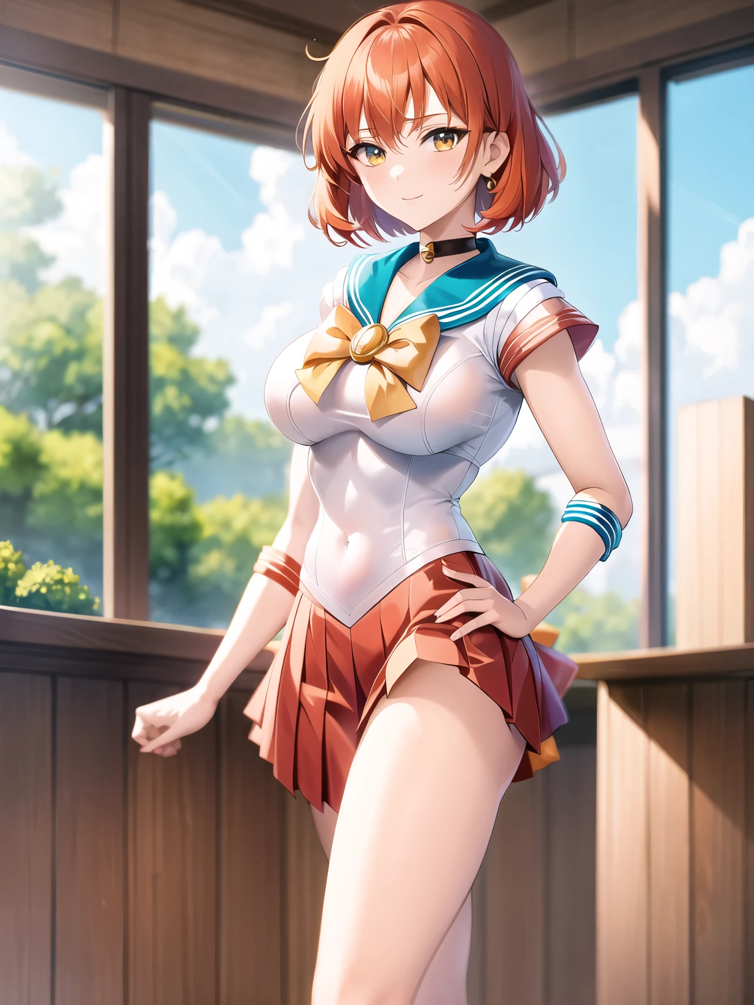 Anime Style, Vibrant, Studio Anime, Very detailed, One girl, (Sailor Warrior Uniforms), Redhead, Medium Hair, Bobcut, Big Hair, humid, Mature Woman, Sensual 