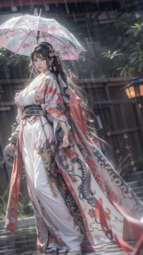 (Mysterious:1.3, 16k, highest quality, masterpiece, Ultra-high resolution), ((rain, From below)), Perfect dynamic composition:1.2, Highly detailed skin and facial textures:1.2,Professional camera work, Mysterious肖像画, Cinematic Light, Ultra-detailed, (Ride the Dragon:1.0, With a long cane), (Fantastic, tradition, Majestic), rainに濡れたスリムな女神, Incredibly slim body, Fair skin, Sexy beauty, Very beautiful face, Totally captivates you, (Japanese Shrine Maiden Costume:1.0), (Shapely breasts, Chest gap), (Cowboy Shot, Calm pose), (Big eyes that exude beautiful eroticism, Lips that exude beautiful eroticism), , necklace, Earrings, bracelet, Great background
