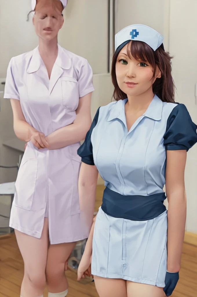 nurse uniform,hospital, latex nurse suit,nurses,busty,elbow gloves,labcoat,dark green hair woman,white eyes , gigantic ,medical instruments,asian nurse,two nurses,speculum,examination room,oversize ,big ass ,strap on, lay on table ,legs spreaded,giving birth,gyno chair , dentist,Milf,latex,green uniform