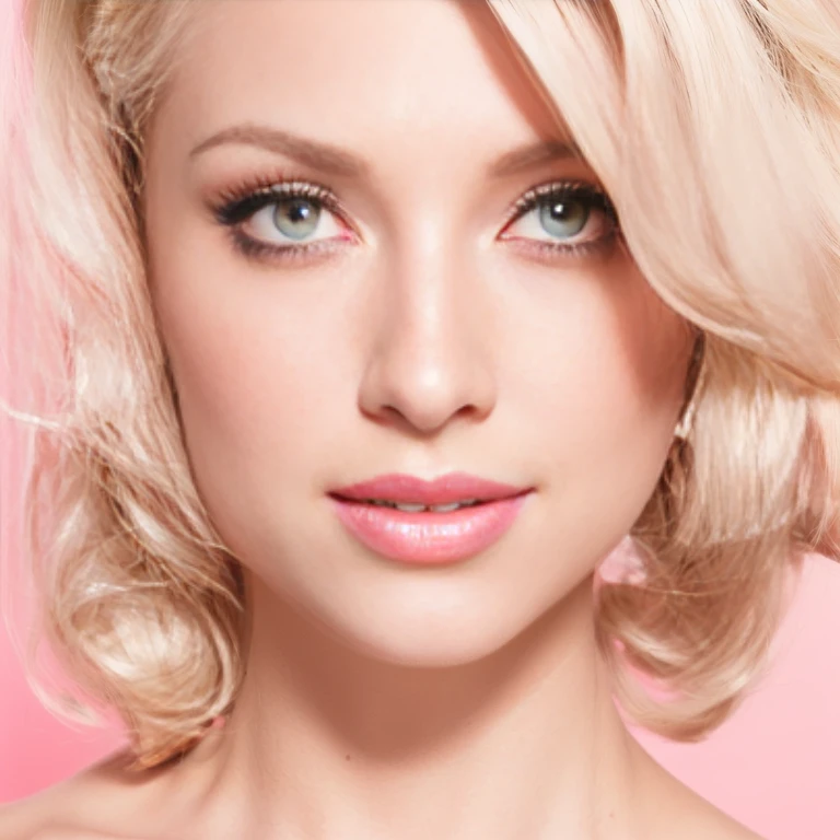 a close up of a woman with blonde hair and pink lipstick, pink lips, pink lipstick, blonde and attractive features, light pink lipstick, thin light pink lips, blonde hair and large eyes, delicate pale pink lips, sexy lips :5 stylish, attractive female face!!!, sexy face with full makeup, attractive female face, face like marilyn monroe, attractive facial features