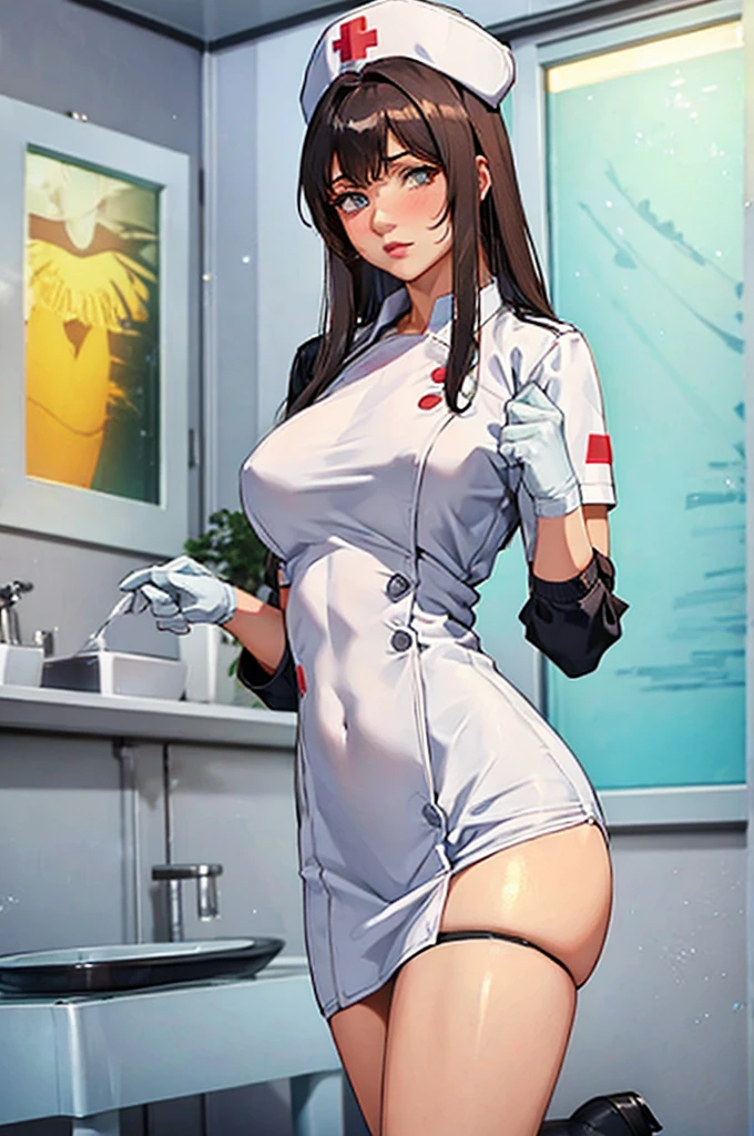 nurse uniform,hospital, latex nurse suit,nurses,busty,elbow gloves,labcoat,dark green hair woman,white eyes , gigantic ,medical instruments,asian nurse,two nurses,speculum,examination room,oversize ,big ass ,strap on, lay on table ,legs spreaded,giving birth,gyno chair , dentist,Milf,latex,green uniform