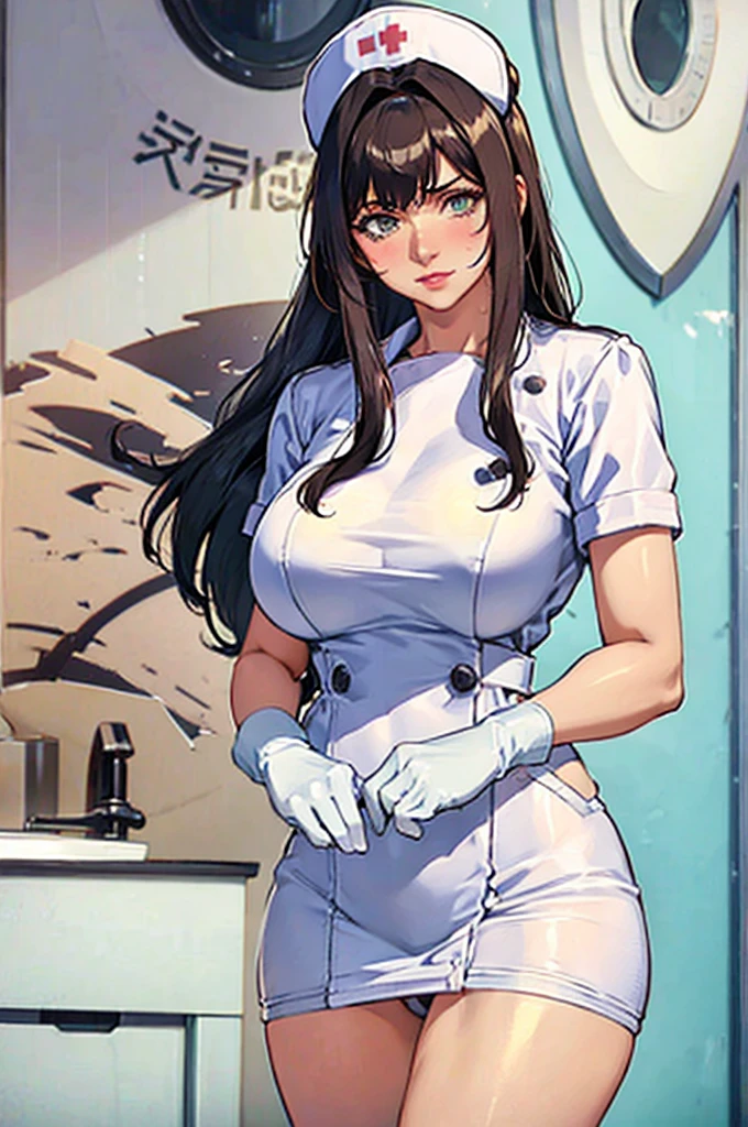 nurse uniform,hospital, latex nurse suit,nurses,busty,elbow gloves,labcoat,dark green hair woman,white eyes , gigantic ,medical instruments,asian nurse,two nurses,speculum,examination room,oversize ,big ass ,strap on, lay on table ,legs spreaded,giving birth,gyno chair , dentist,Milf,latex,green uniform