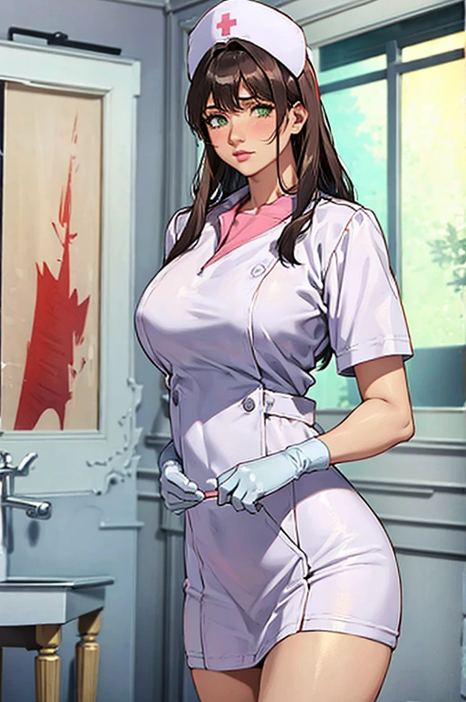 nurse uniform,hospital, latex nurse suit,nurses,busty,elbow gloves,labcoat,dark green hair woman,white eyes , gigantic ,medical instruments,asian nurse,two nurses,speculum,examination room,oversize ,big ass ,strap on, lay on table ,legs spreaded,giving birth,gyno chair , dentist,Milf,latex,green uniform