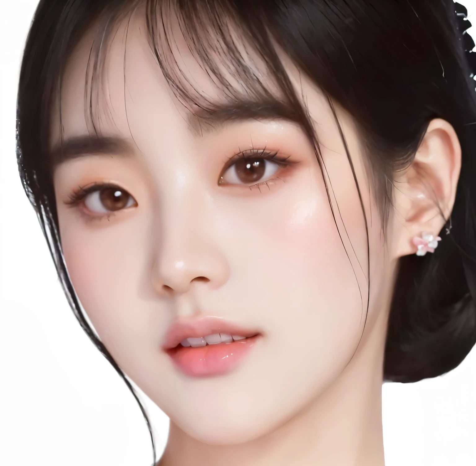 araffe black hair,Asian woman in white shirt, Kawaii realistic portrait, Portrait of a Korean female idol, Inspired by Shen Si Zheng, High quality portrait, WAN cute Korean face, BLACKPINK Jisoo’s portrait, Glossy digital painting, The numbers are very detailed, A beautiful artistic illustration, Detailed numbers, Digital Illustration Portrait, inspired by Yanjun Cheng, Round Face