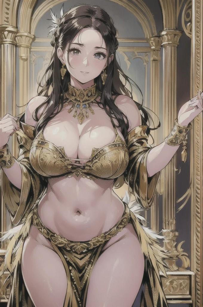 Big Breastsの女性, Blonde, colored feather, metal ornaments, colored Flowers, particle, Light, (masterpiece, 最high quality, 最high quality, Official Art, Beautiful and aesthetic:1.2), (1 girl:1.3), Very detailed,(Fractal Art:1.1),(colorful:1.1)(Flowers:1.3),Most detailed,(Dynamic pose), (Abstract background:1.3), (Shiny skin), (Many colors :1.4), ,(Earrings:1.4), (feather:1.4),masterpiece, 最high quality, 30~40 years, Full Body Shot, Mature Woman, 美しい Mature Woman,Captivating smile, Thick lips, Plumpとした唇, blush, Looking at the audience, Provocative expression, Cleavage, Plump、Curvy Hips、Attractive face、Mischievous face、An inviting gaze、Expressing emotions,Standing position、Gorgeous accessories and various hairstyles,Gold headband,Ample breasts,Uneven buttocks,Greek clothing,Tulle covers the chest,Perfect balance, Detailed clothing details,Temple,marble,Statue of God,cinematic Lighting, Film Grain, contrast of Light and dark, 8k, masterpiece, Very detailed, Attention to detail, high quality, High resolution, masterpiece, 最high quality, Very detailed, Big Breasts, Are standing, Cowboy Shot, Looking at the audience, Outdoor, blush, 1 girl, (masterpiece:1.3), (High resolution), (8k), (Very detailed), Perfect Face, Beautiful eyes and face, (((最high quality))), (Very detailed), Detailed face and eyes, (alone), High resolution、Beautiful eyes,(((Sexy pose)))、(((Full body depiction)))