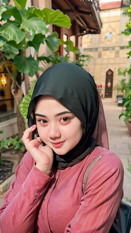 Create a gorgeous hijab girl in an extra ordinary scene of gala dinner, give more attention on detail of face and hijab and finger, real skin texture, ultra sharp image, super fine art,