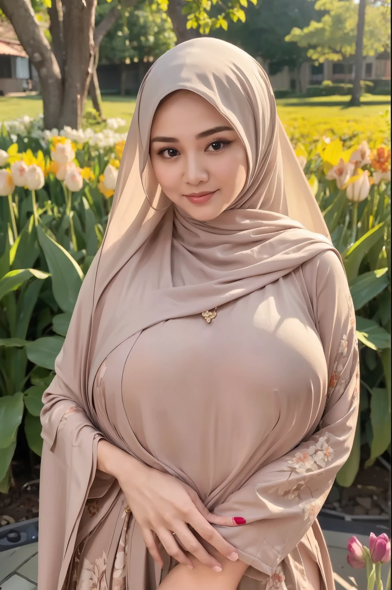 50 years Old, Hijab Indonesian mature woman, Big Tits : 66.9, Gamis, Breast out from her clothes : 1.9, at doctor office, Dark light, at Nighttime