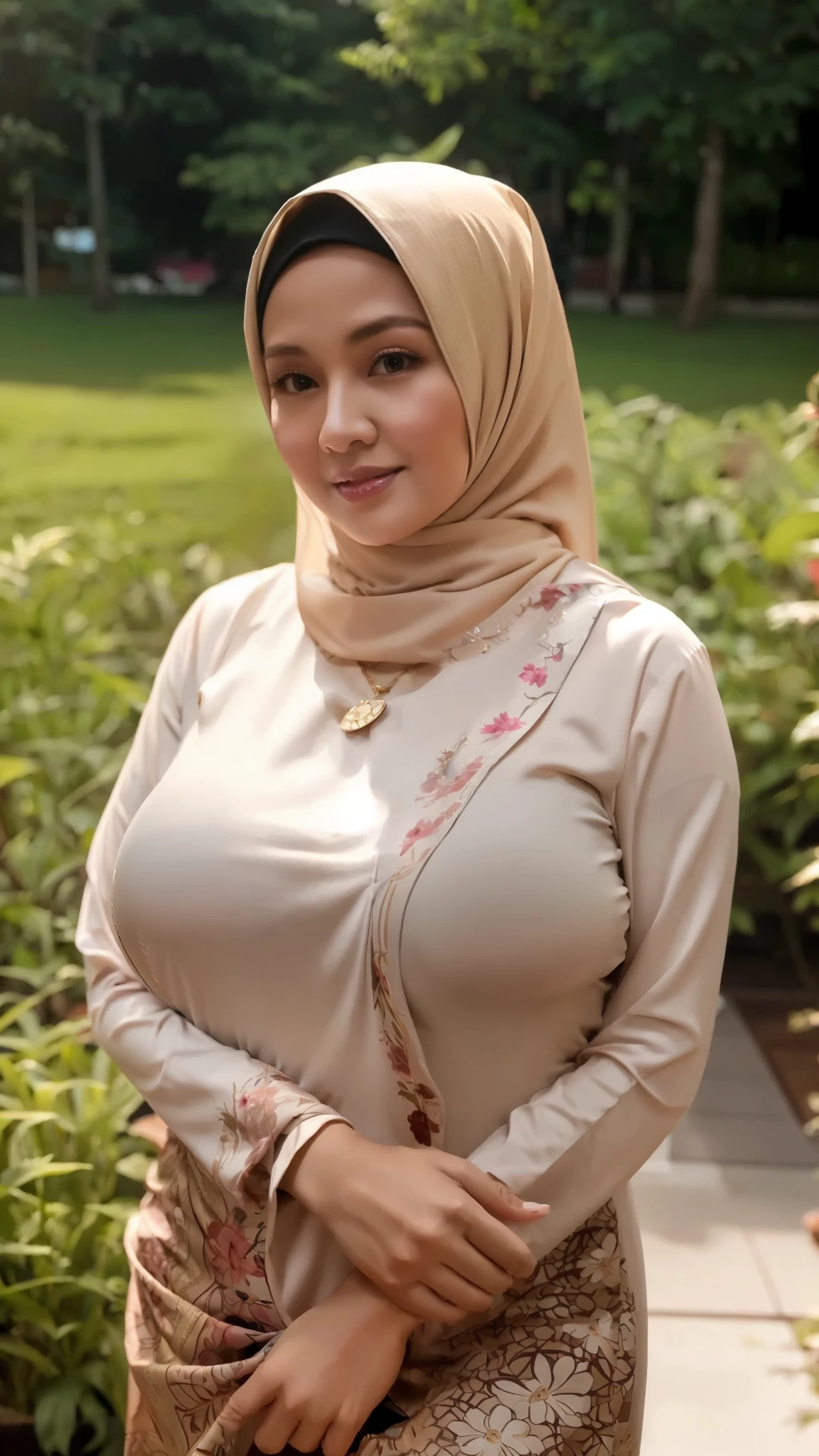 50 years Old, Hijab Indonesian mature woman, Big Tits : 66.9, Gamis, Breast out from her clothes : 1.9, at doctor office, Dark light, at Nighttime